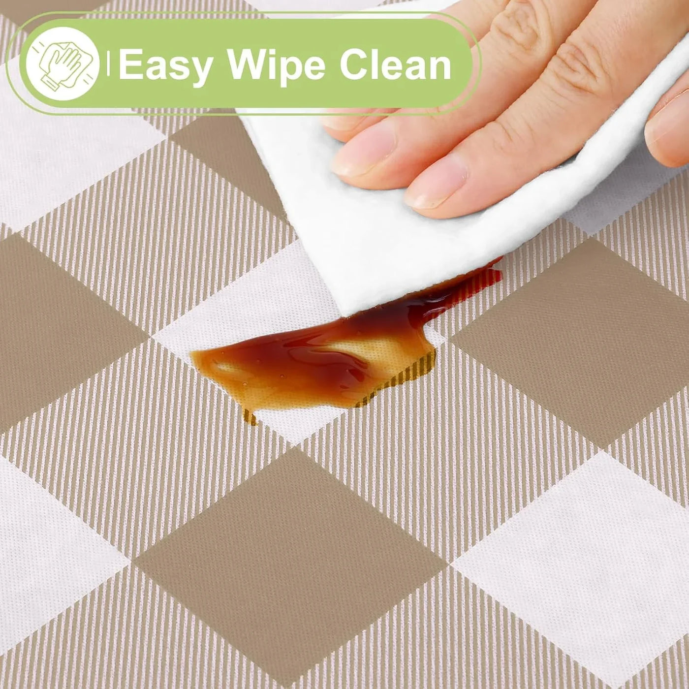 Rectangle Table Cloth, Waterproof Vinyl Tablecloths with Flannel Backing, Wipeable Buffalo Plaid Table Cover for Picnic, Indoor and Outdoor (Khaki & White, 60"X84")