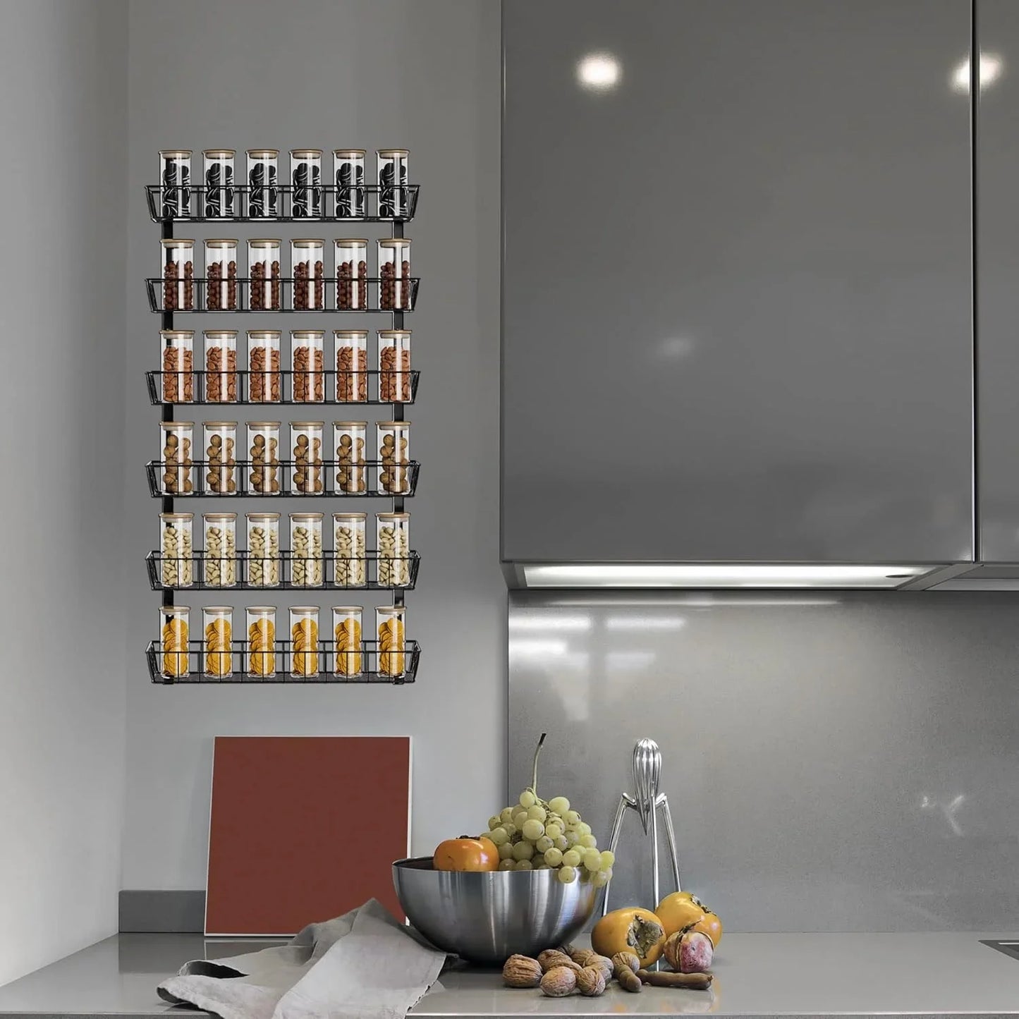 Adjustable Wall Mount Spice Rack Organizer, 12-Tier Dual-Use (Multi-Use) Hanging Spice Shelf Storage for Kitchen Pantry Cabinet Door, Seasoning Holder Organizer, Black