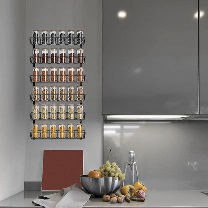 Adjustable Wall Mount Spice Rack Organizer, 12-Tier Dual-Use (Multi-Use) Hanging Spice Shelf Storage for Kitchen Pantry Cabinet Door, Seasoning Holder Organizer, Black