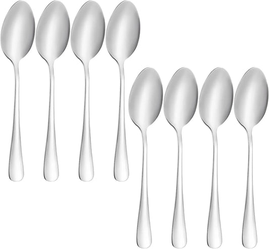 8 Pcs Dinner Spoons Set, Food Grade Stainless Steel Spoons Silverware, Durable Metal Spoon, Dessert Spoon, Tablespoons for Home, Kitchen or Restaurant, Mirror Polished, Dishwasher Safe, 7.3 Inches