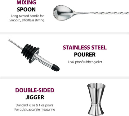 Cocktail Shaker Set - 17 Piece Stainless Steel Mixology Bartender Kit, Drink Martini Shaker, Home Bar Accessories, Cocktail Kit, Stainless Steel Bar Set, Shakers Bartending