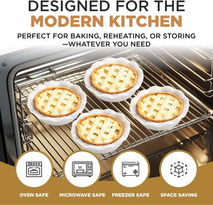White Ceramic Mini Pie Pans - Set of 4 - Small 5.5 Inch Pie Pans with Classic Fluted Rims - Individual Pot Pie Pans for Pot Pies, Quiches, Puddings - Pot Pie Baking Dishes