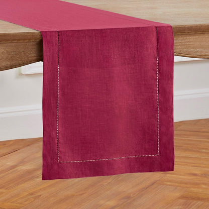 Linen Beet Table Runner 108 Inches Long - 100% Pure Linen Hemstitch 14 X 108 Inch Table Runner for Dining, Mothers Day - Classic Hemstitch