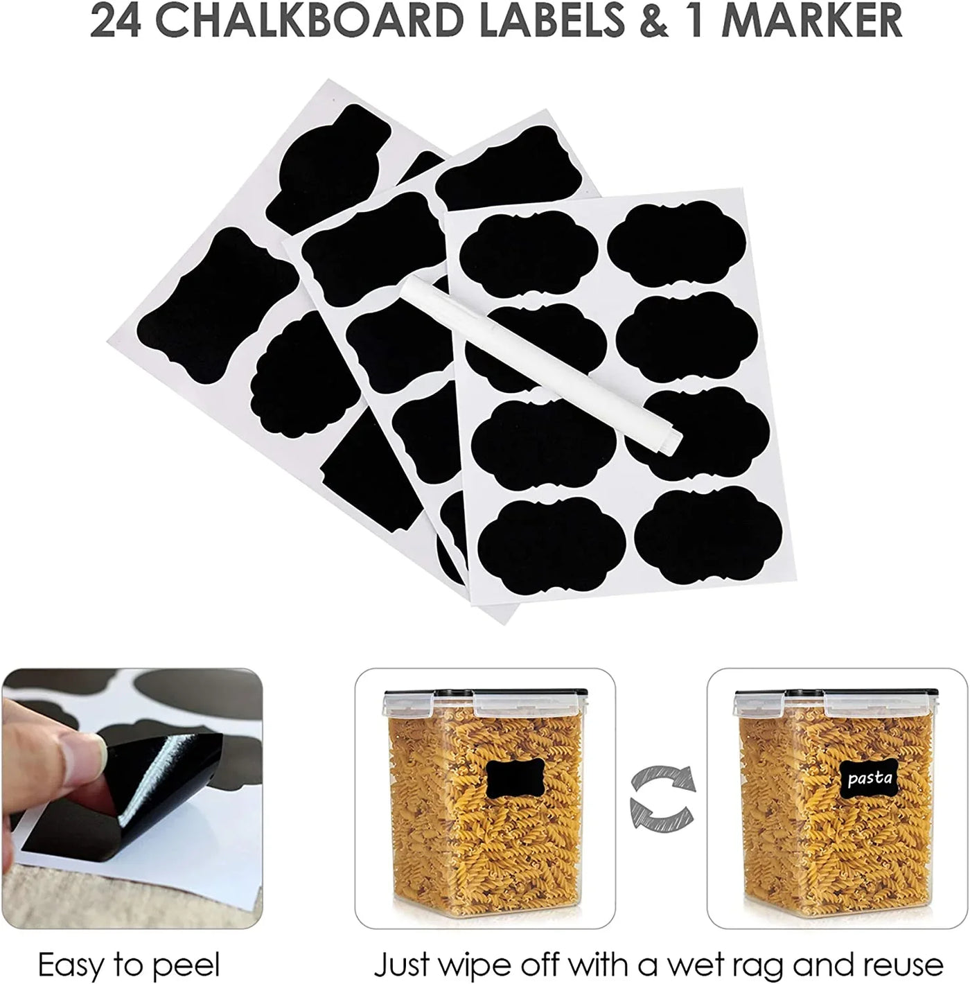 4 PCS Large Food Storage Containers 5.2L / 175Oz, 4 Pieces BPA Free Plastic Airtight Canisters for Flour, Sugar, Baking Supplies, Rice with Lids, 4 Measuring Cups and 24 Labels, Black