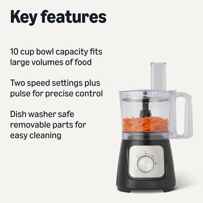 Food Processor and Vegetable Chopper, 10 Cup Bowl, 2-Speed, 500 Watt Motor, Black