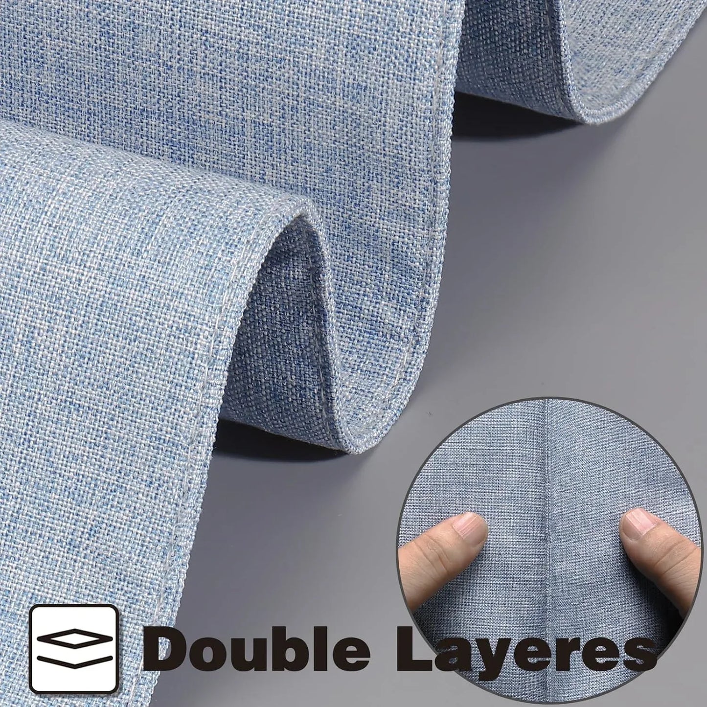 Linen Cloth Double Layers Placemats, Cotton Woven Placemats Set of 6, Kitchen Table Farmhouse Decor Heat Resistant Table Mats, Outdoor Indoor Square Fabric Place Mats Can Be Washable (Sky Blue)