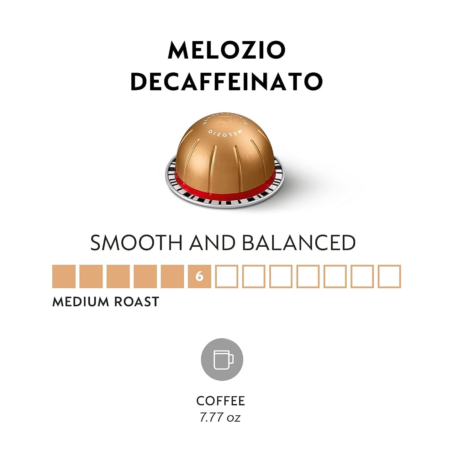 Capsules Vertuo, Melozio Decaffeinato, Medium Roast Espresso, 30-Count Coffee Pods, Brews 7.8 Oz.