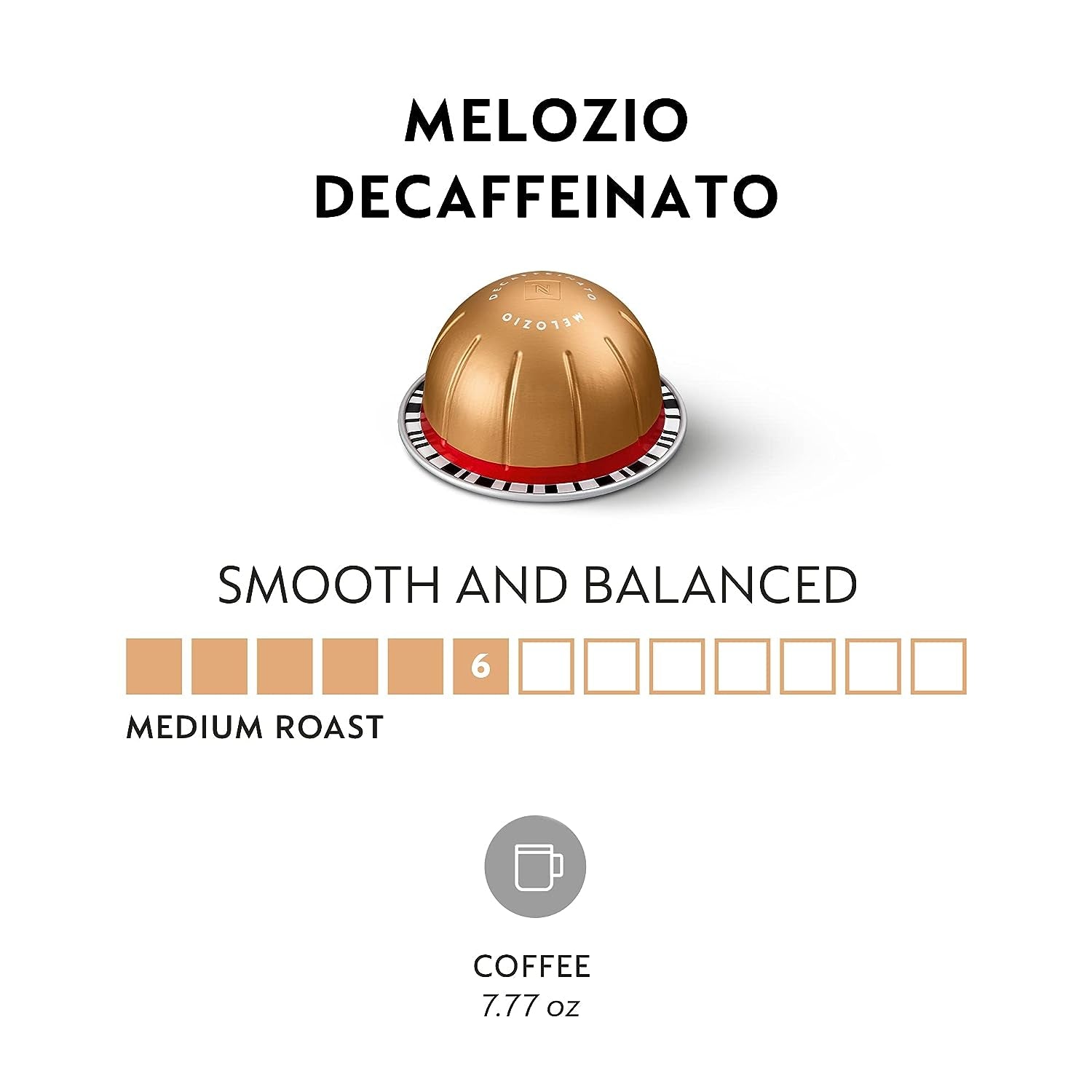 Capsules Vertuo, Melozio Decaffeinato, Medium Roast Espresso, 30-Count Coffee Pods, Brews 7.8 Oz.