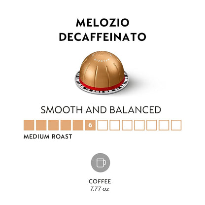 Capsules Vertuo, Melozio Decaffeinato, Medium Roast Espresso, 30-Count Coffee Pods, Brews 7.8 Oz.