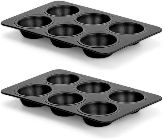 Non-Stick Muffin Pan Set of 2, 6-Cup Muffin Cupcake Pan Tin for Oven Baking, Easy Release & Clean, Regular Size - 11.44 X 7.12 X 1.25 Inch