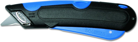 091508 Easycut Cutter Knife W/Self-Retracting Safety-Tipped Blade, Black/Blue