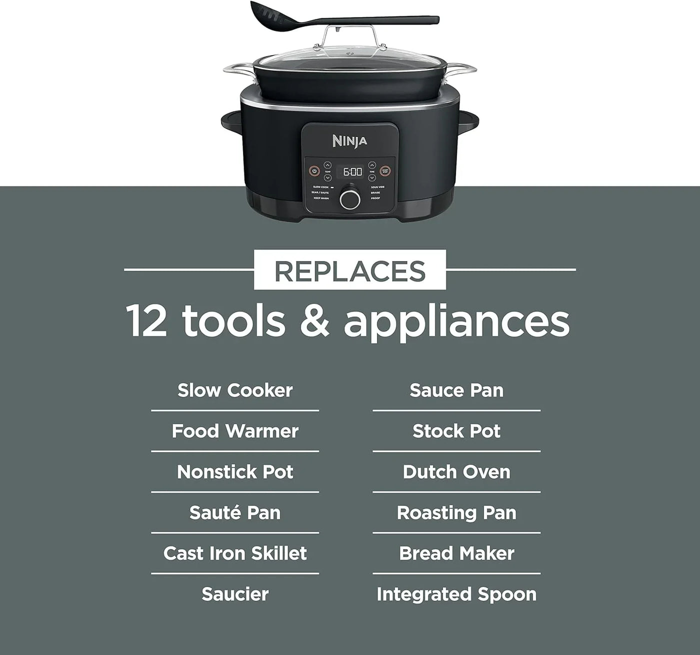 ® 12-In-1 Possiblecooker™ plus | 8.5-Qt - Sous Vide & Proof Multi-Cooker | Slow Cooker, Dutch Oven & More | Glass Lid & Integrated Spoon | Nonstick | Oven Safe Pot to 500°F | Black | MC1010