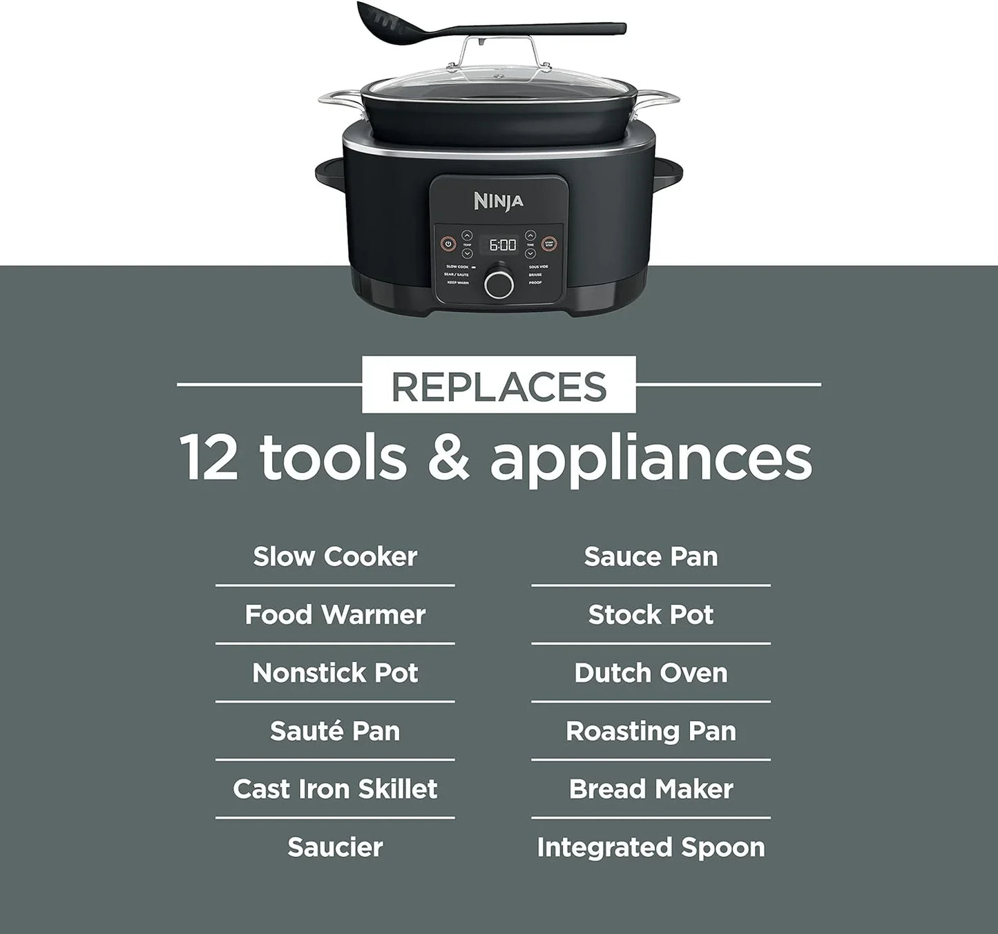 ® 12-In-1 Possiblecooker™ plus | 8.5-Qt - Sous Vide & Proof Multi-Cooker | Slow Cooker, Dutch Oven & More | Glass Lid & Integrated Spoon | Nonstick | Oven Safe Pot to 500°F | Black | MC1010