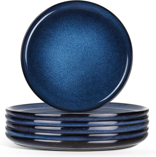 8” Ceramic Salad Plates Set of 6, Reactive Glaze Stoneware Dishes, round Dessert Plate for Home Kitchen Restaurant, Microwave & Dishwasher Safe – Deep Sea Blue