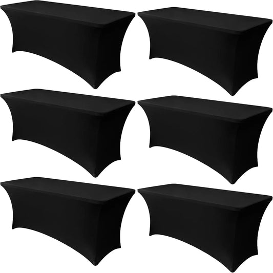 6 Pack Stretch Spandex Table Covers for 6 Foot Tables - 6 FT Universal Rectangular Fitted Tablecloth Protector for Wedding, Banquet, Party (Black, 72 Length X 30 Width X 30 Height Inches)