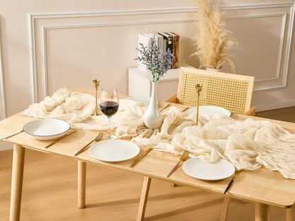 3 Pack Beige Spring Table Runner Boho Cheesecloth Table Runners Bulk 10 Ft Crinkled Gauze Sheer Mother'S Day Table Centerpieces for Wedding Ceremony Anniversary Bridal Baby Shower Banquet