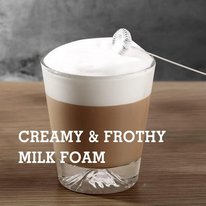 Milk Frother Handheld Electric Foam Maker, Drink Mixer with Stainless Steel Whisk for Cappuccino, Bulletproof Coffee, Latte, Gray, with Stand, Battery Operated