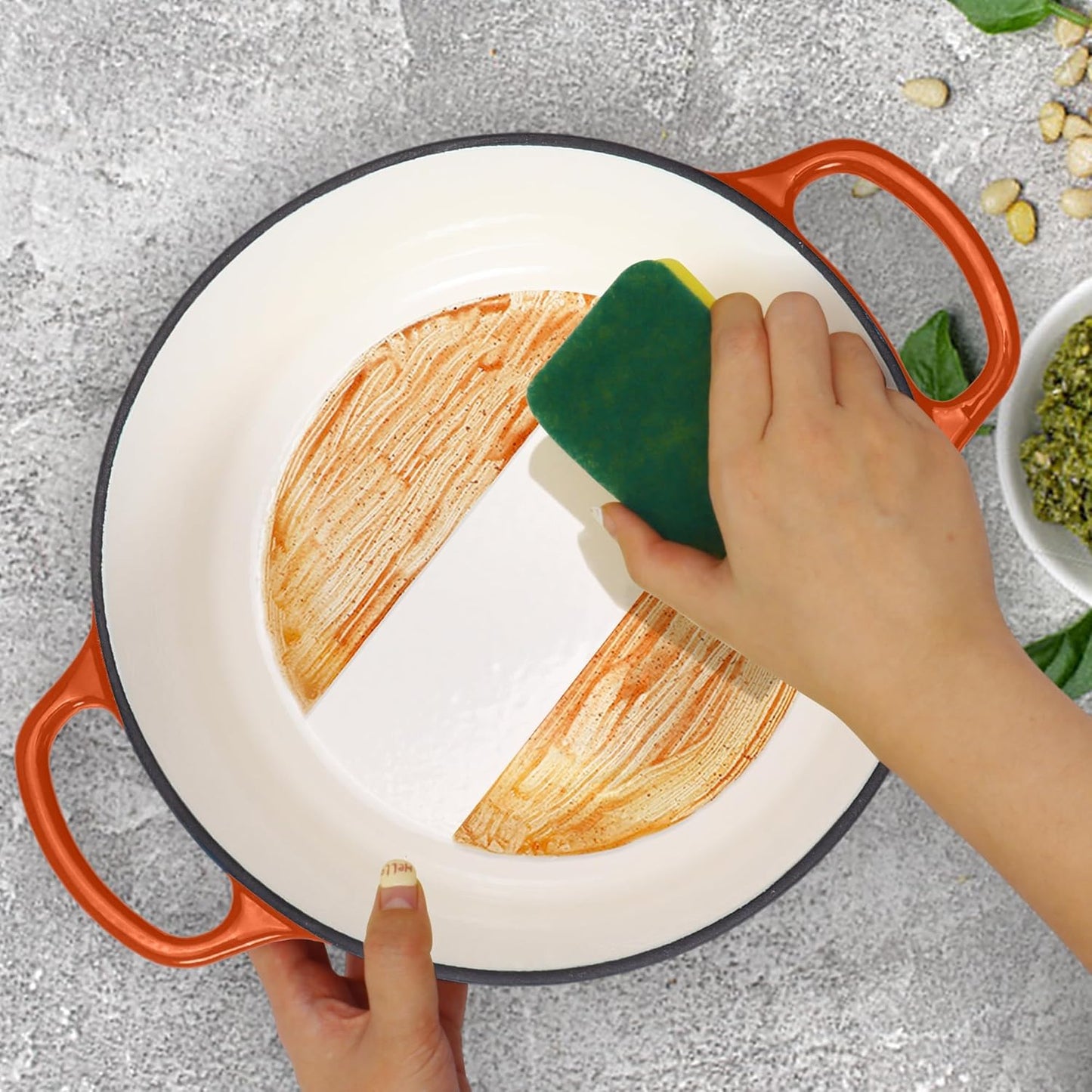 5QT Enameled Cast Iron Dutch Oven for Bread Baking with Lid, Sourdough Baking Supplies with Proofing Basket, Bread Making Tools Set, Heavy-Duty Cookware for Braising, Stews, Roasting (Orange)