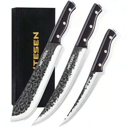 NAITESEN chef knives set with black handles and textured blades, ideal for kitchen cooking tasks
