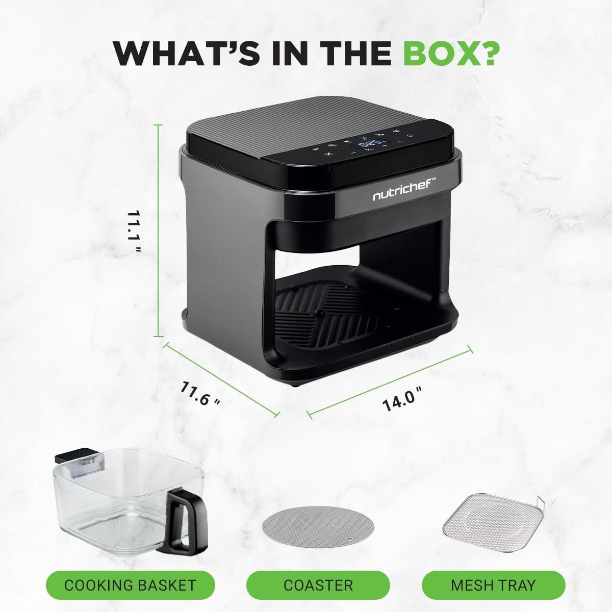 5.8 Quart Air Fryer | 8-1 Preset Cook Modes | Transparent Fry Bowl for Best Cooking Results | Cook Shrimp, Steak, Fries, Wings, Chicken & More | Precise Temperature Control & Time | Grey