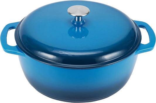 Enameled Cast Iron Dutch Oven Pot with Lid, Round, Dual Handles, Heavy-Duty, Oven Safe for Baking, Roasting, Stews, 6-Quart, Blue