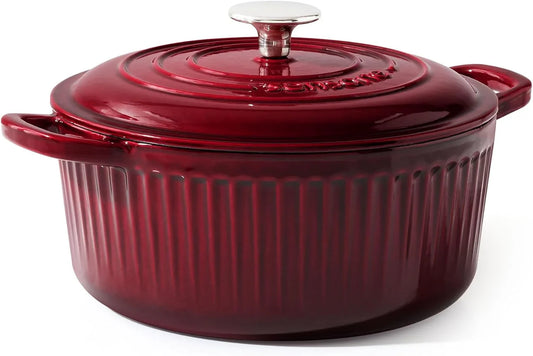 Enameled Cast Iron Dutch Oven Pot with Lid 3.5 Quart Heavy-Duty round Dual Handles Kitchen Pot with Cotton Potholders & Silicone Trivet, Pot for Bread Baking, Stews, Braising, Roasting, Oven Safe up to 500°F, Red