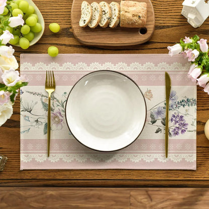 Pink Printed Lace Floral Spring Placemats Set of 4, 12X18 Inch Seasonal Summer Holiday Table Mats for Party Kitchen Dining Decoration