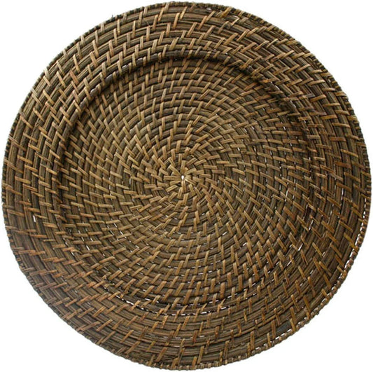 Rattan Plate Chargers - round Rattan Placemat, Woven Natural Chargers for Dinner Plates - Stylish Premium Charger Set for Weddings, Banquets, Upscale Events - Brown, 4 Set