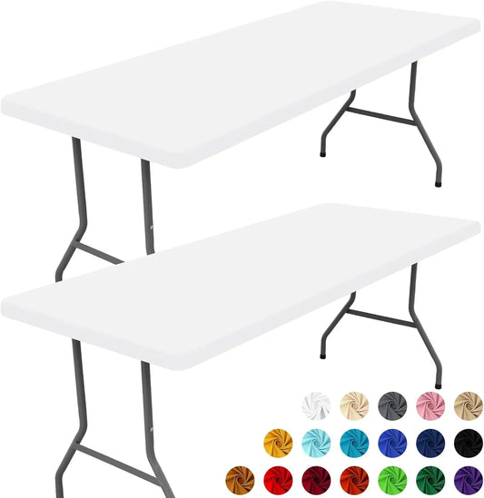 Spandex 6 Foot Rectangle Table Cloth 2 Pack, Elastic Fitted Tablecloths for Picnic, Stretch Washable Patio Table Cover for Outdoor, Camping, Banquet and Parties (White, 30"X72")
