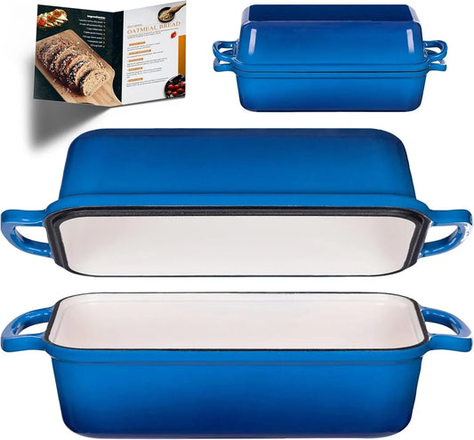 11X5 Inch Cast Iron Loaf Pan with Lid, Large Loaf Pans for Sourdough Bread Baking, Even Heat Distribution Dutch Oven Bread Pan for Homemade Bread, Meatloaf (5.8Qt, Marseille)
