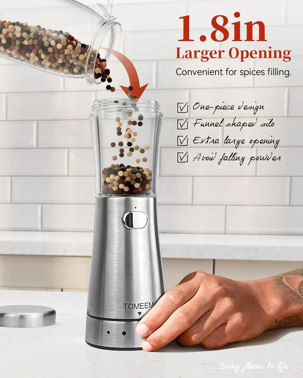 Electric Salt and Pepper Grinder Set with Storage Base, Stainless Steel Rechargeable Salt and Pepper Grinder Set with 4.5 Oz Large Capacity, 1.8" Wide Mouth, Adjustable Coarseness, Ideal for Kitchen