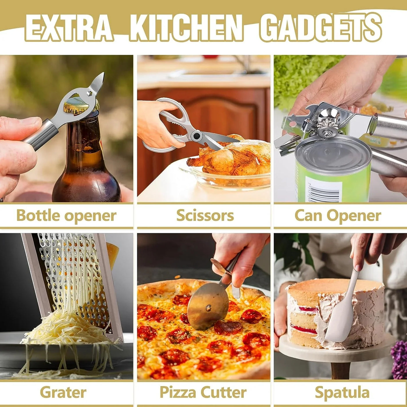 Thickened Silicone Cooking Utensils Set-  Khaki Kitchen Utensils Set, 34PCS Heat Resistant Kitchen Gadgets Tools Set with Grater, Bpa-Free Kitchen Spatula Set for Nonstick Cookware