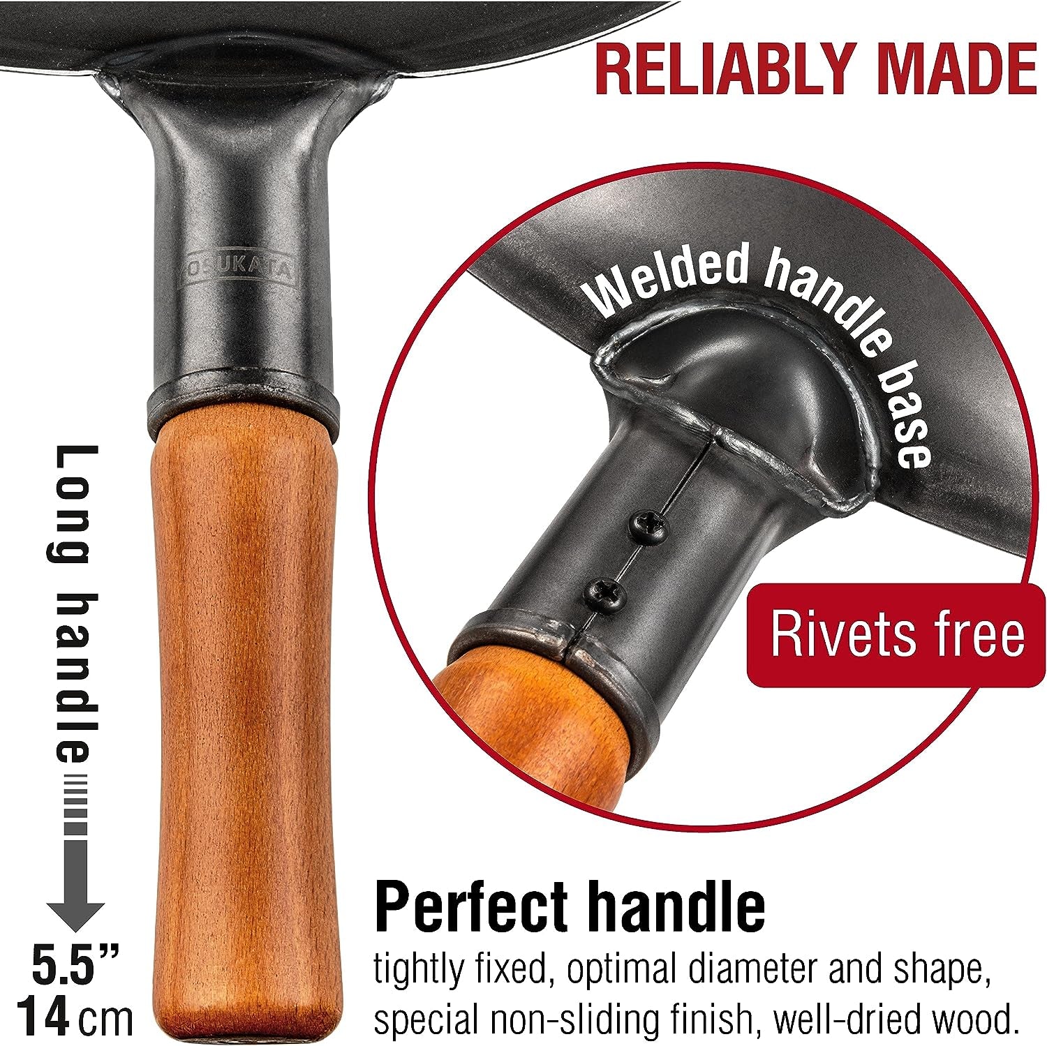 13.5" Carbon Steel Wok Pan – Pre-Seasoned Flat Bottom Pow Wok for Stir Fry, BBQ, Grill & Camping – Traditional Japanese Chinese Cookware – Compatible with Induction, Electric, Gas, Open Fire