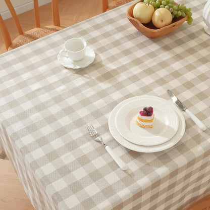 Checkered Tablecloth Rectangle Washable Buffalo Plaid Table Cloth Cotton Linen Gingham Table Cover for Picnic Kitchen Dining Room, Beige and White, 60 * 75