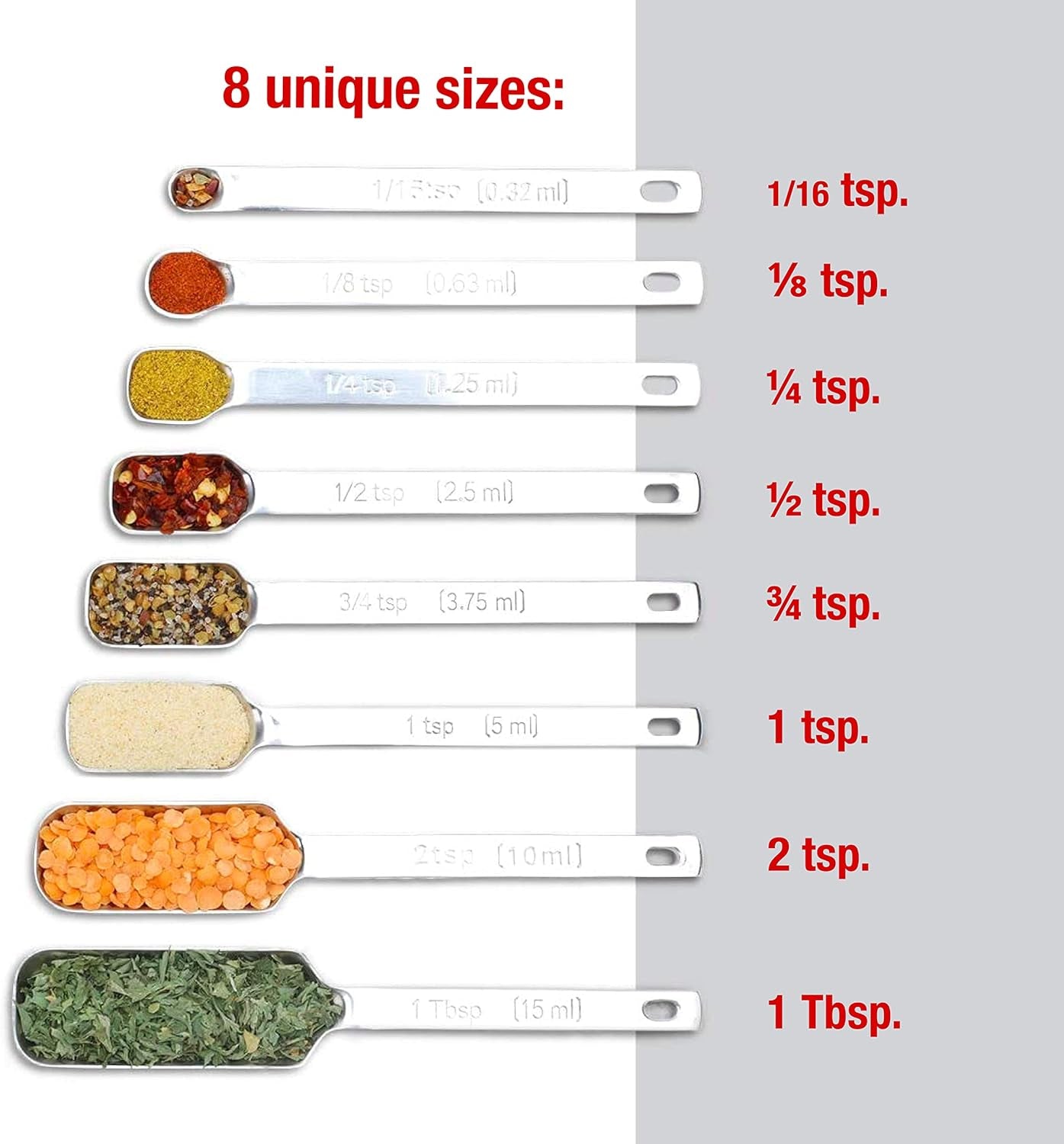 9Pc Stainless Steel Measuring Spoon Set with Leveler - Durable and Rust-Proof - Chrome-Plated, Narrow Rectangular Spoons with Long Handles - Accurate Measurements