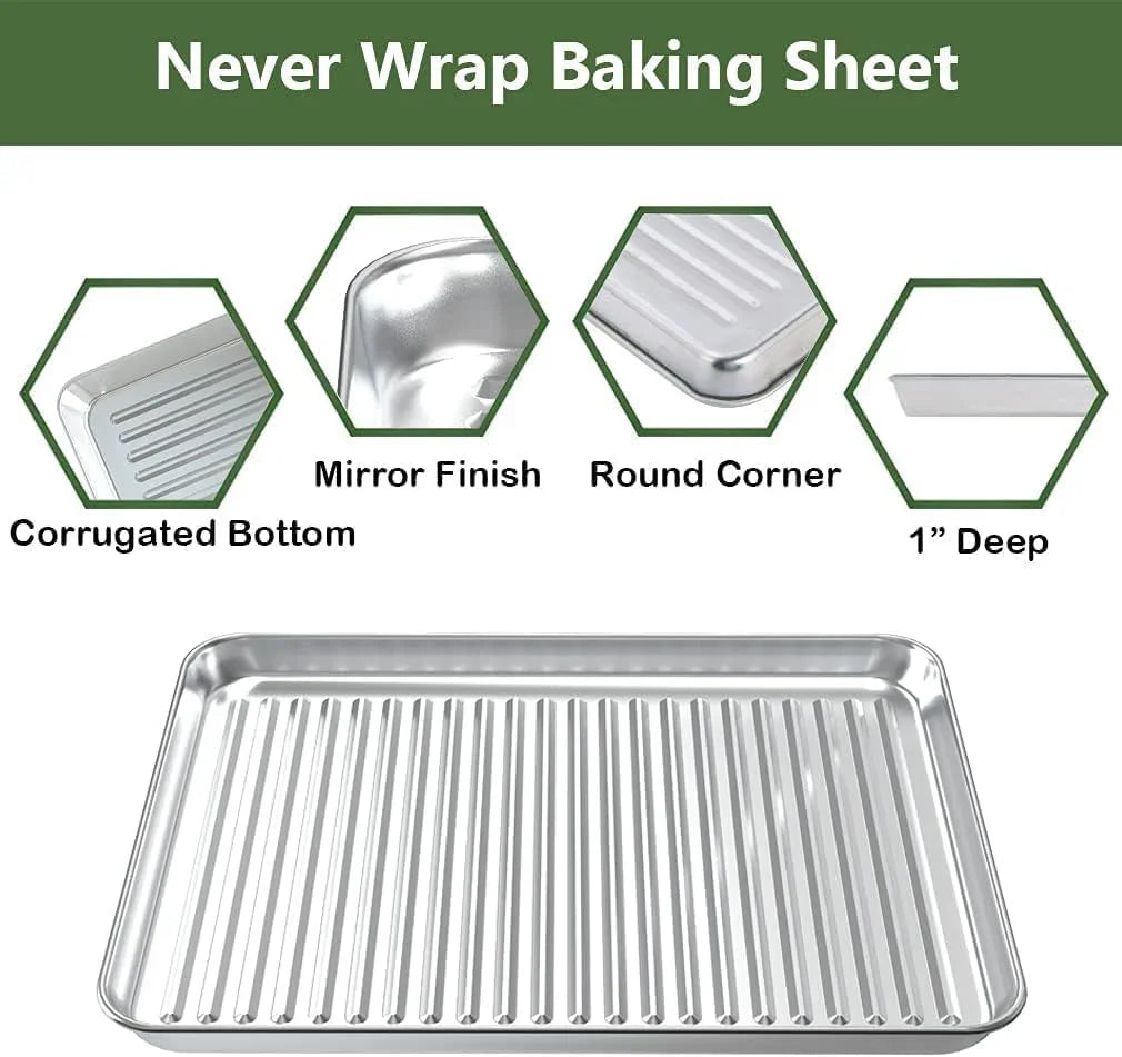 Baking Sheet with Rack Set (2 Pans + 2 Racks), Stainless Steel Cookie Sheet with Cooling Rack, Nonstick Baking Pan, Warp Resistant & Heavy Duty & Rust Free, Size 16 X 12 X 1 Inches