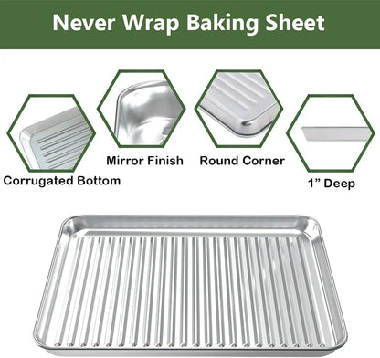 Baking Sheet with Rack Set (2 Pans + 2 Racks), Stainless Steel Cookie Sheet with Cooling Rack, Nonstick Baking Pan, Warp Resistant & Heavy Duty & Rust Free, Size 16 X 12 X 1 Inches