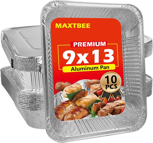 9X13 Aluminum Foil Pans with Lid, 10 Pack Disposable Trays Half Size Heavy Duty Tin Pans Deep Food Containers for Cooking, Meal Prep, Baking, Roasting, Chafing, Heating or Steam Table
