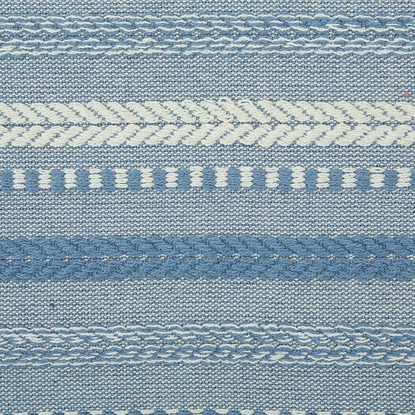 Farmhouse Braided Stripe Table Runner Collection, 15X72 (15X77, Fringe Included), Stonewash Blue