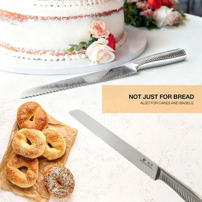 Bread Knife 10 Inch: Japanese High Carbon Stainless Steel Professional Grade Serrated Bread Knife, Razor Sharp Edge Cake Knife for Homemade Bread/Bagels/Cake