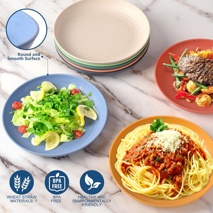 8-Pack 10Inch BPA Free Unbreakable Deep Dinner Plates, Wheat Straw Plastic Plates Dishwasher Safe Kitchen Plates Dinnerware Multicolor