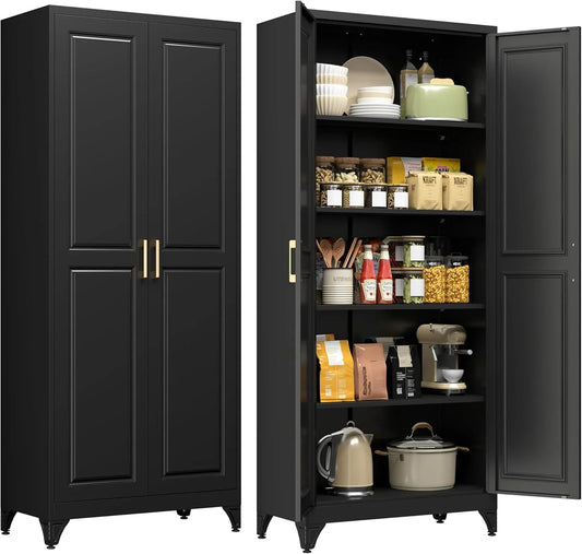 75” Tall Kitchen Pantry Cabinet,Metal Storage Cabinet with Doors and Adjustable Shelves,Modern Kitchen Hutch Cabinets,Freestanding Cupboard for Dining Living Room