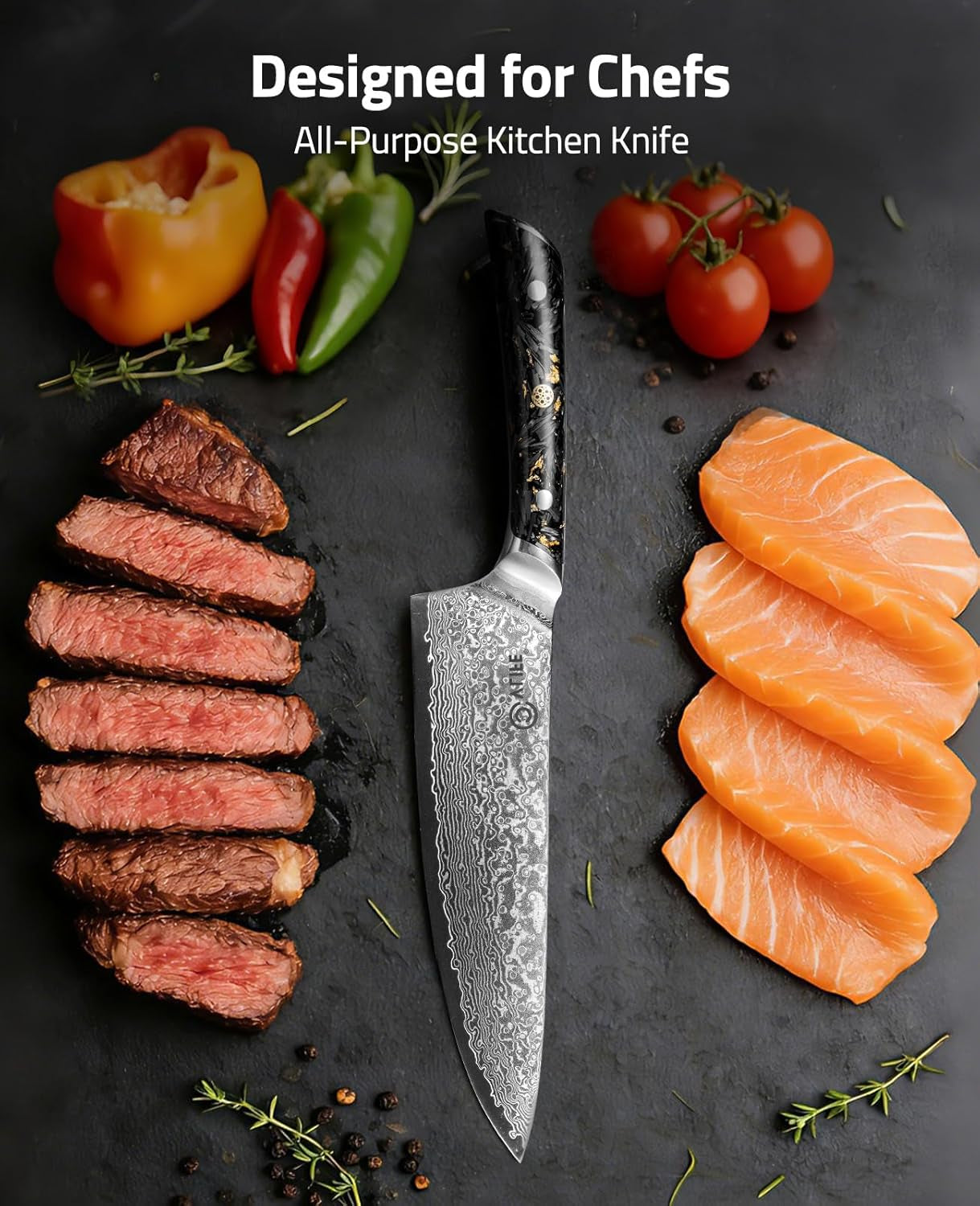 Chef Knife, 8 Inch Damascus Steel with Japanese High Carbon 10Cr15Mov Core, Full Tang Ergonomic Handle for Balance & Control, Razor Sharp Kitchen Utility Knife for Cooking with Sheath & Box