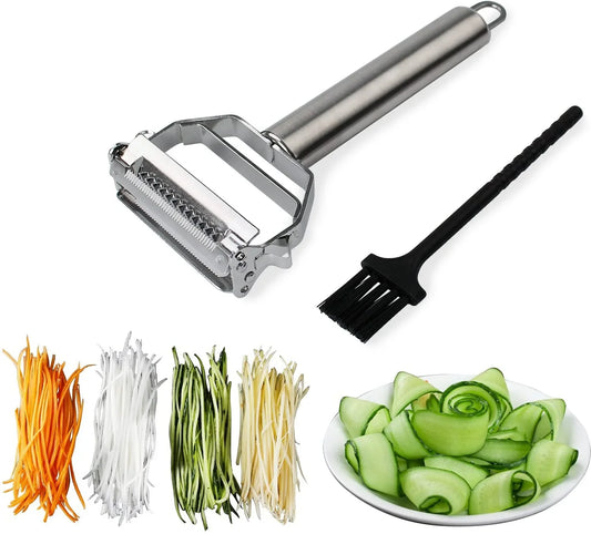 Julienne Peeler Stainless Steel Cutter Slicer with Cleaning Brush Pro for Carrot Potato Melon Gadget Vegetable Fruit
