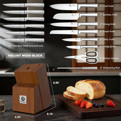 Knife Set - Kitchen Knife Set 15 Pieces Japanese Stainless Steel Knife Block Set with Sharpener - Dishwasher Safe Kitchen'S Knives - Ultra Sharp Chef Knife Set for Kitchen