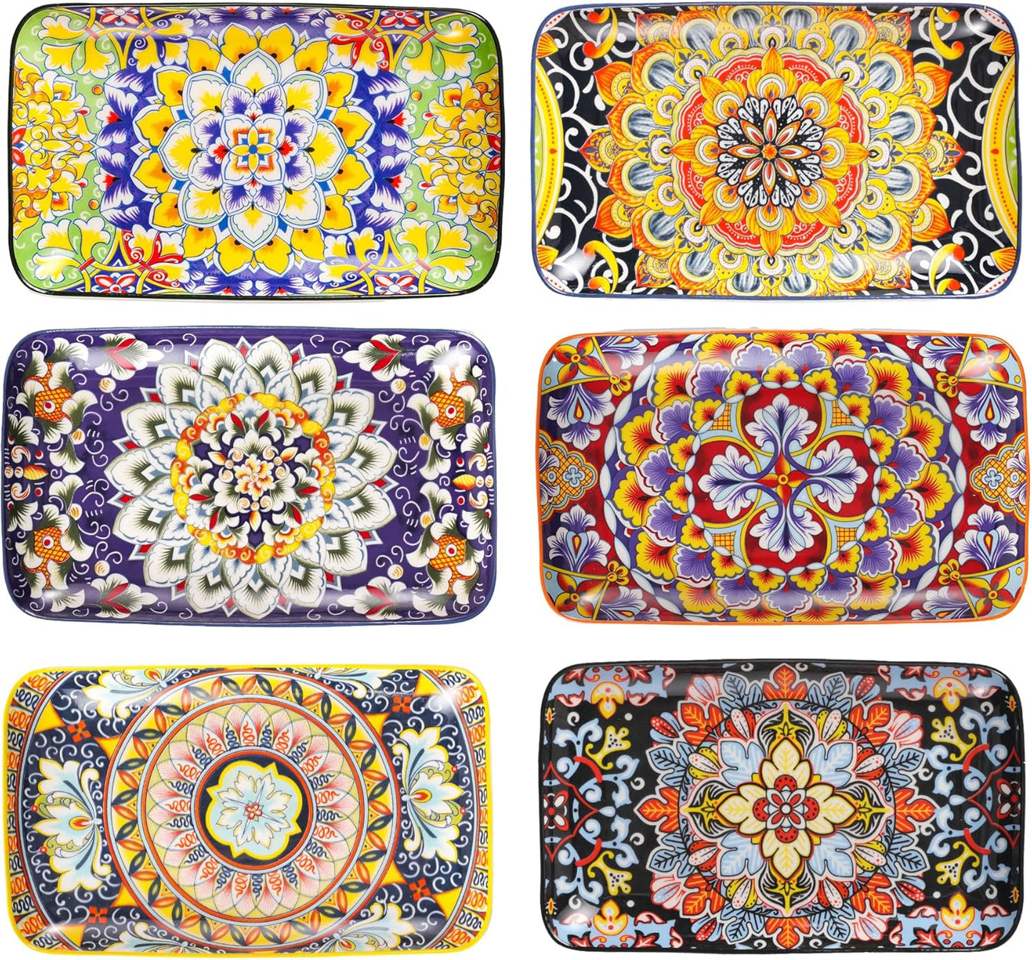 6-Piece Ceramic Salad Plates Set - 8 Inch, Rectangular Dessert Plates for Sushi, Appetizer, Cake - Microwave & Oven Safe, Porcelain Plates for Kitchen Decor