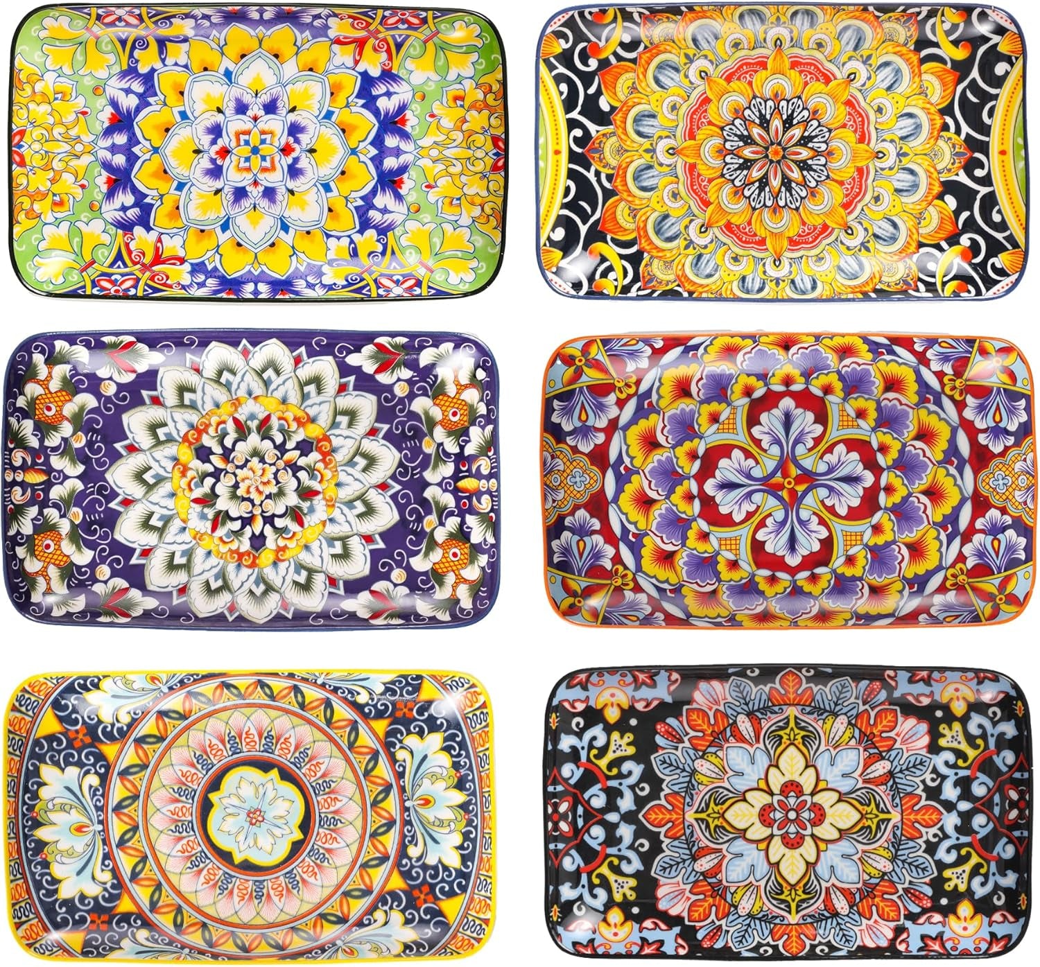 6-Piece Ceramic Salad Plates Set - 8 Inch, Rectangular Dessert Plates for Sushi, Appetizer, Cake - Microwave & Oven Safe, Porcelain Plates for Kitchen Decor