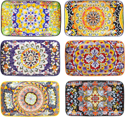 6-Piece Ceramic Salad Plates Set - 8 Inch, Rectangular Dessert Plates for Sushi, Appetizer, Cake - Microwave & Oven Safe, Porcelain Plates for Kitchen Decor