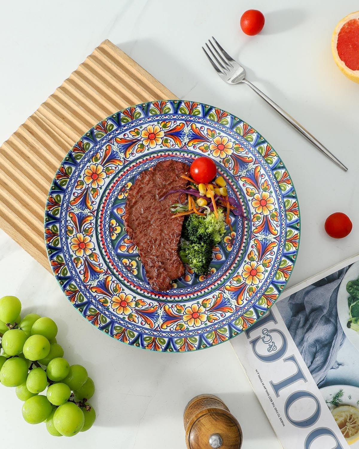 Dinner Plate Set of 4, 10.5 Inch Porcelain Plates for Kitchen, Large Salad Plates for Steak, Dishes Set for Restaurant, Microwave, Oven & Dishwasher Safe for Christmas Gift, Bohemian