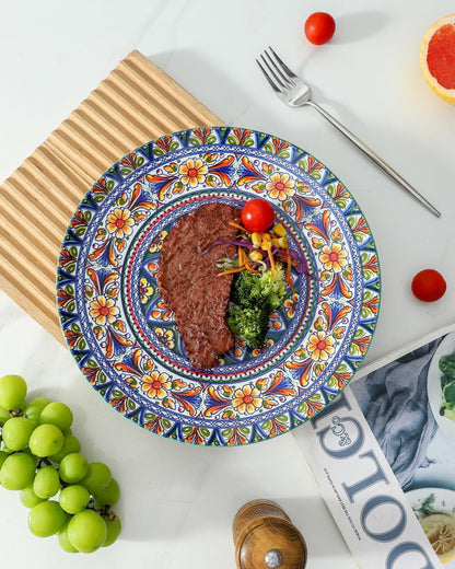 Dinner Plate Set of 4, 10.5 Inch Porcelain Plates for Kitchen, Large Salad Plates for Steak, Dishes Set for Restaurant, Microwave, Oven & Dishwasher Safe for Christmas Gift, Bohemian